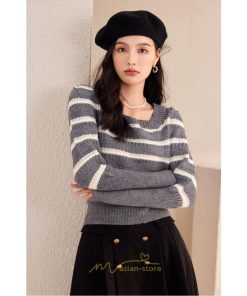 ニット・セーター | 長袖 ニット セーター Tシャツ レディース トップス 秋新作 ママ 人気 秋コーデ 激安 ボーダー柄 オシャレ 韓国風 可愛い キレイめ エレガント 上品 2022新作