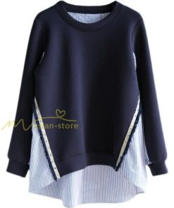 ｔシャツ・カットソー | トレーナー レディース 春秋 トップス シャツ 切り替え カワイイ 長袖 Tシャツ 前後差 ゆったり 20代30代 重ね着風 レイヤード 大人 無地 女の子 ストライプ