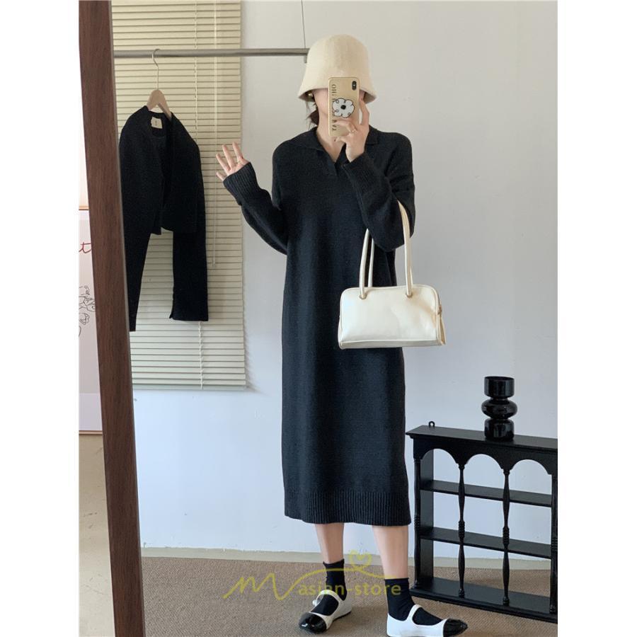 ニットワンピース | ワンピース 春 春服 レディース 長袖 ゆったり vネック 着痩せ 可愛い おしゃれ 大人フェミニン 女子会 通勤 デート お出かけ 秋冬