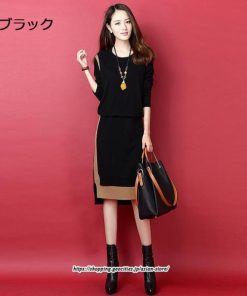 マキシ | ニットワンピース レディース 30代 40代 50代 秋冬 膝丈 切り替え きれいめ 厚手 上品 オシャレ 通勤 着痩せ 体型カバー 長袖 マキシワンピース 大きいサイズ