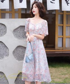 ミディアム | ワンピース レディース 花柄 きれいめ 膝丈 おしゃれ 上品 半袖 スクエアネック 大きいサイズ 30代 40代 夏新作 20代 サマーワンピース 大人 エレガント 韓国風