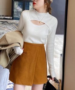 ニット・セーター | ニットトップス 胸開き プチハイネック