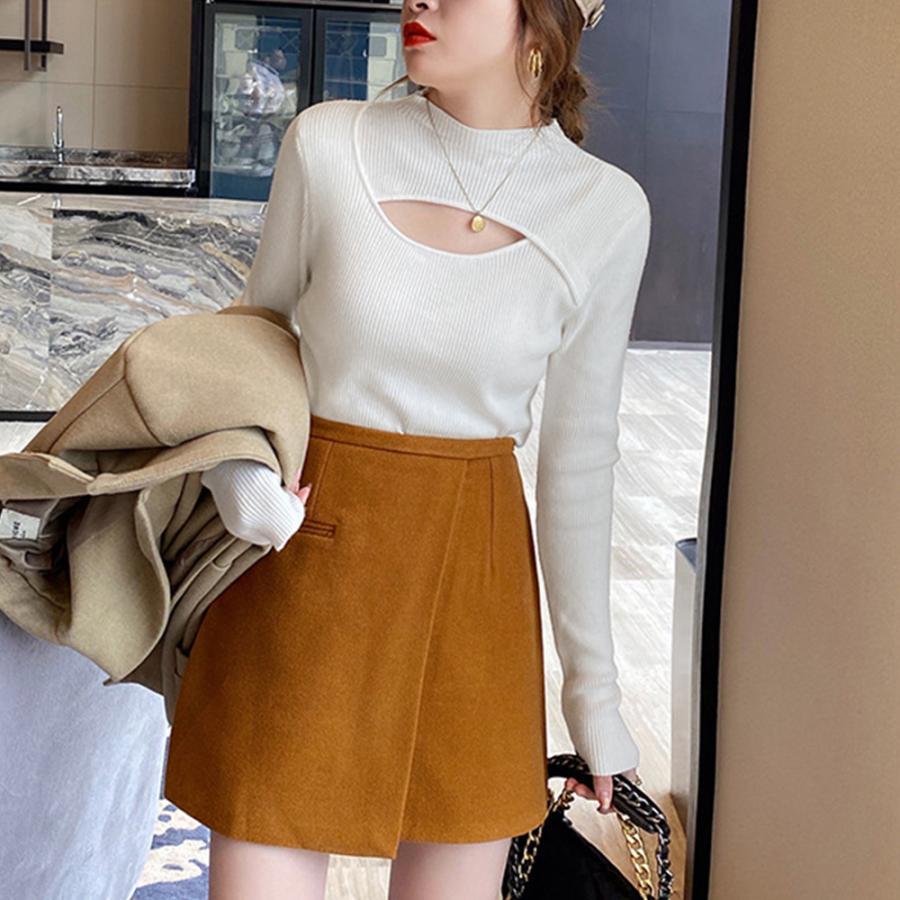 ニット・セーター | ニットトップス 胸開き プチハイネック