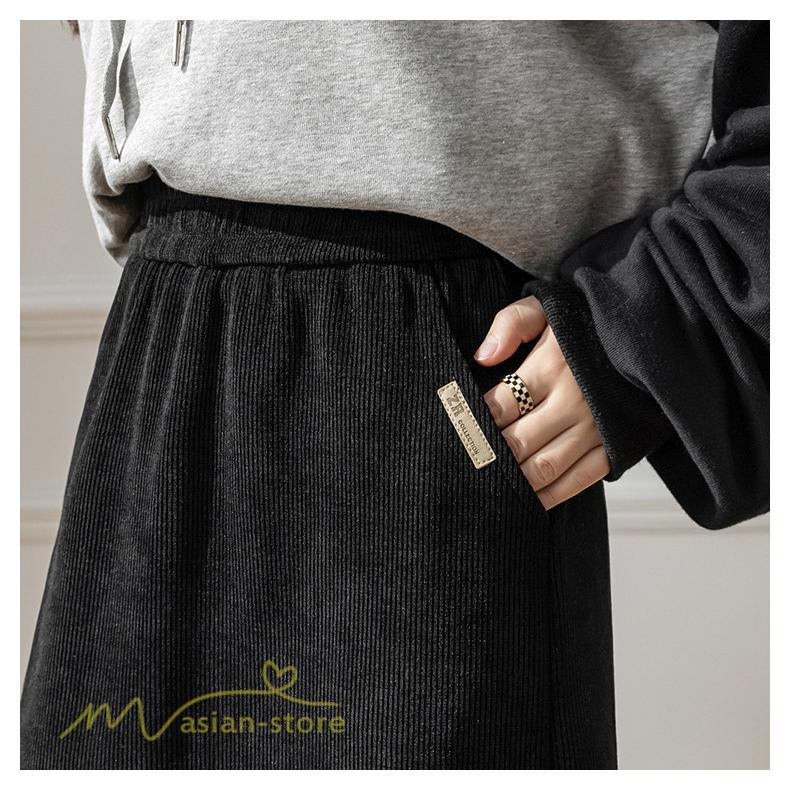 スカート | Aライン秋冬コーデ ウエストゴム カジュアル 20代 30代 着痩せ 秋 冬 ひざ下丈 パイル地 OL 40代 ポケット ビジネス 50代 裾口スリット