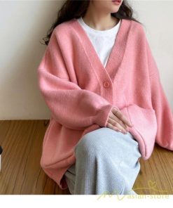 カーディガン | ニット秋冬レディース アウター ニット セーター 羽織り フロントボタン ポケット 長袖 パフスリーブ 無地 20代40代 通学通勤