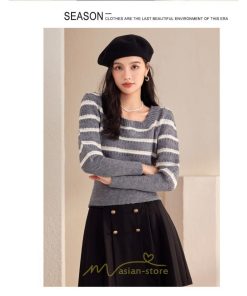 ニット・セーター | 長袖 ニット セーター Tシャツ レディース トップス 秋新作 ママ 人気 秋コーデ 激安 ボーダー柄 オシャレ 韓国風 可愛い キレイめ エレガント 上品 2022新作