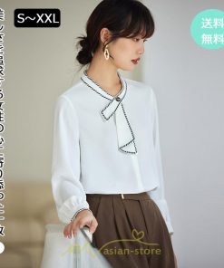 シャツ・ブラウス | ブラウス レディース 長袖 50代 白 シャツ ゆったり トップス きれいめ フォーマル 上品 フェミニン 高品質 20代 スカーフタイ 40代 通勤 シフォン OL 30代