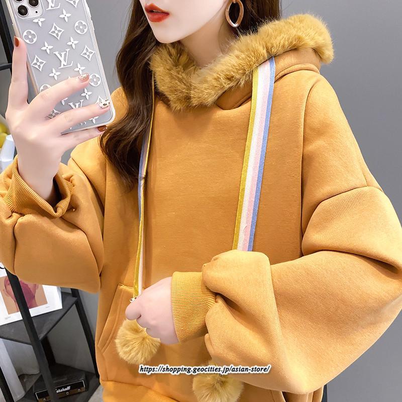 パーカー | レディース 裏ボア 裏起毛 防寒 フード付き スウェット トップス 秋 冬 あったか ゆったり 韓国風 カジュアル 体型カバー 暖かい 安い