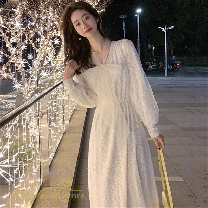 ミディアム | ワンピース レディース Aラインワンピース 着痩せ 上品 長袖ワンピース 春 秋 新作 スプリングワンピース 韓国風 20代 40代 お出かけ ゆったり 通学 30代 通勤