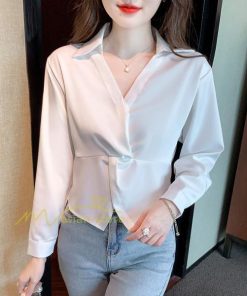 シャツ・ブラウス | ブラウス シャツ 上品 長袖 Vネック オフィスカジュアル 通勤 韓国 ファッション シンプル 夏物 20代30代40代50代 着回し お出かけ カジュアル 着痩せ 激売れ