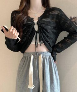 透かし編みトップス | フロントドロストニットトップスレディース