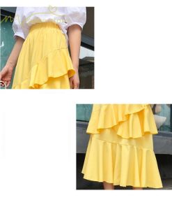 スカート | Aライン フレア裾 不規則アシンメトリー シフォン 韓国風 ティアード フリーサイズ 2020夏コーデ プリーツフレア ウエストゴム ハイウエスト