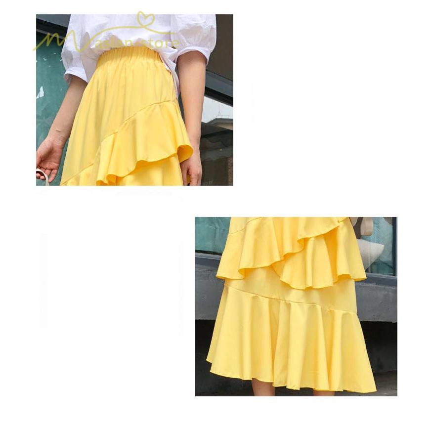 スカート | Aライン フレア裾 不規則アシンメトリー シフォン 韓国風 ティアード フリーサイズ 2020夏コーデ プリーツフレア ウエストゴム ハイウエスト