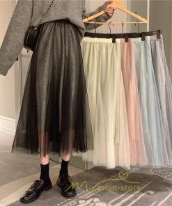 スカート | チュール秋冬 チュールフレアロングキラキラ ふんわり ウエストゴム レディース Aラインミモレ丈可愛 キレイめ ボトムス