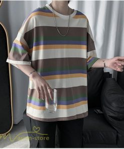 Tシャツ | カットソー メンズ ストライプ カジュアルクルーネック 5分袖 ワイドトップス メンズスタイル カッコウイイ 夏服 上品 日常感