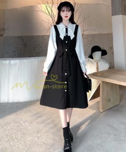 マキシ | Aラインワンピース 切り替えワンピース フェイクレイヤード 重ね着風 長袖 秋物 レディース 30代40代 大人 通学通勤 可愛い シャツカラー 着痩せ 50代