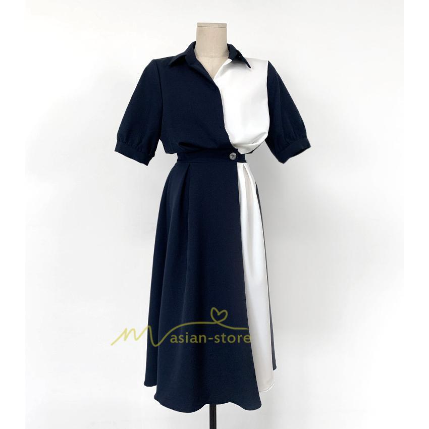 マキシ | ワンピース Aライン 夏ワンピース 春 夏 秋 半袖 ロング マキシ丈 ロングワンピース マキシワンピース 着痩せ エレガント 二次会 配色 上品 20代30代40代50代