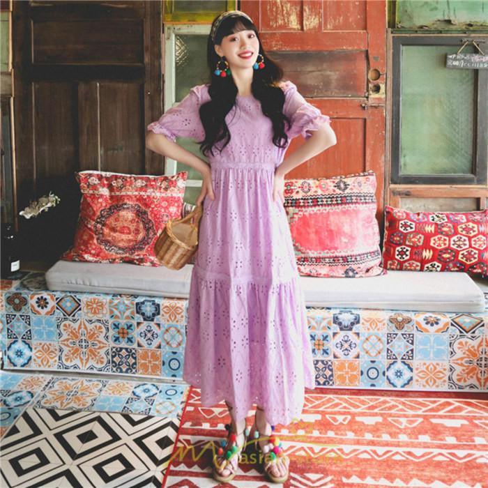 マキシ | ワンピース 夏 レース 半袖 ロングワンピ ワンピ ロング丈ワンピース ロングワンピース 無地 可愛い ナチュラル きれいめ 外出 大人 お出かけ かわいい 着痩せ