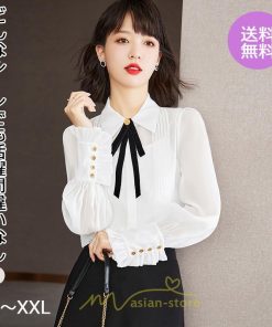 シャツ・ブラウス | ブラウス レディース トップス シャツ シフォン 長袖 白 リボン 20代 30代 40代 通勤 カジュアル ナチュラル カジュアル おしゃれ 楽チン