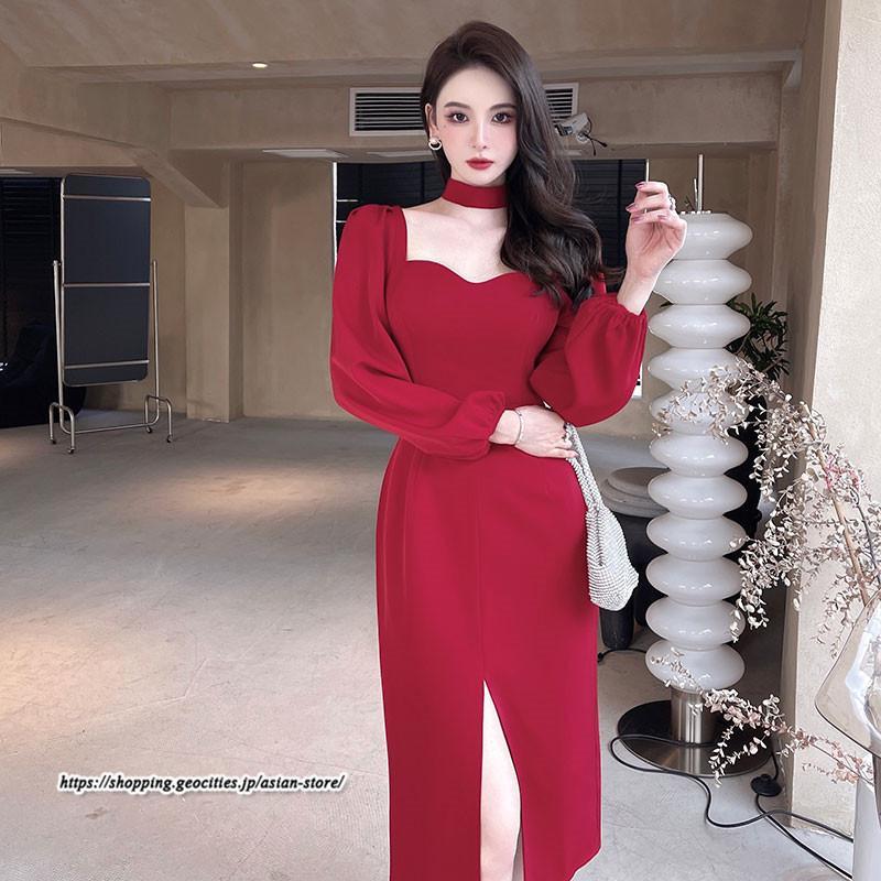 タイト | セクシーワンピース 二次会ワンピース 上品 高級感 ワンピース 長袖 タイトワンピース スリム 美ライン スリット お呼ばれワンピース 結婚式 オフィス 通勤