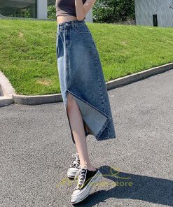 スカート | フロントスリット入れデニム秋物 レディース ロング丈 ハイウエスト タイトAライン美ライン 通学通勤 フェミニン 大人 おしゃれ