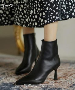 ブーツ | ショートブーティー ハイヒール レディース 可愛い おしゃれ 靴 美脚 脚長 通勤 秋 冬 サイドジッパー パンプス 大人 ピンヒール 高級感