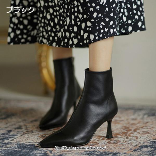 ブーツ | ショートブーティー ハイヒール レディース 可愛い おしゃれ 靴 美脚 脚長 通勤 秋 冬 サイドジッパー パンプス 大人 ピンヒール 高級感