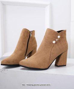 ブーツ | ショートブーティ レディース スエード調 太めヒール 靴 人工水晶 キラキラ オシャレ お出かけ デート キレイめ 通勤 20代30代40代50代