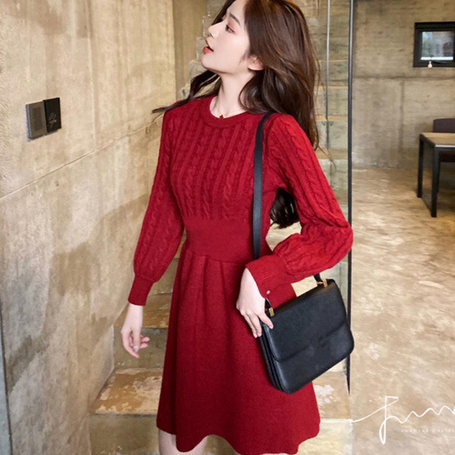 ワンピース | ケーブル編みニットミニ韓国風