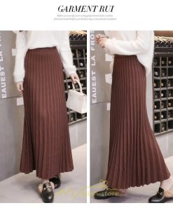 スカート | ニット秋冬 レディース ロングプリーツハイウエスト 大人 30代 ウエストゴム 40代 50代 ストレッチ 無地 エレガント 柔らか