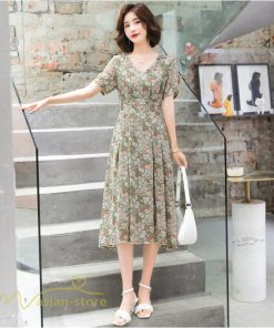 ミディアム | ワンピース Aライン レディース 着痩せ 上品 カジュアルワンピース 大きいサイズ きれいめ Vネック ひざ下丈 ミディアムワンピース お出かけ 通勤通学 30代40代