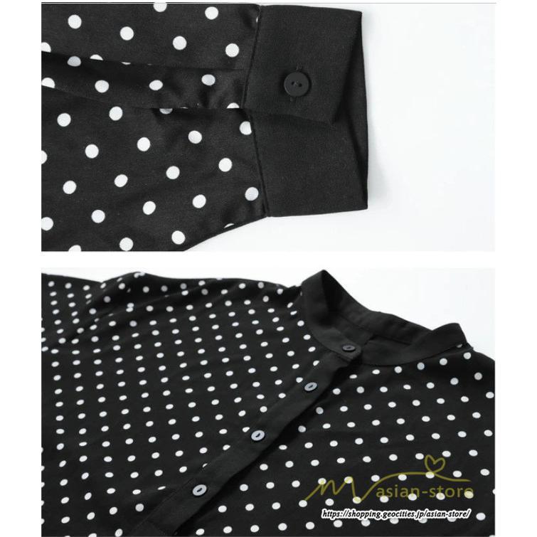 マキシ | ドットワンピース ドッキングワンピース 切替 秋 レディース ロングワンピース 長袖 Aラインワンピース 大人 可愛い ゆったり 30代ワンピース スタンドカラー