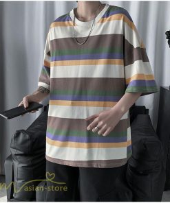 Tシャツ | カットソー メンズ ストライプ カジュアルクルーネック 5分袖 ワイドトップス メンズスタイル カッコウイイ 夏服 上品 日常感