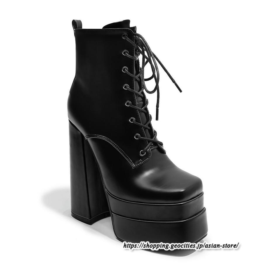 ショートブーツ | 大きいサイズ26.5cm レディース 厚底ブーツ 上品 ブーツ 秋冬 春 チャンキーヒール ハイヒール 太ヒール レースアップ コス スクエアトゥ