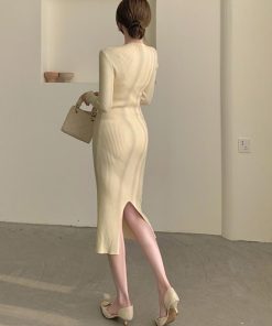 ワンピース | タイト ニットクロスネック