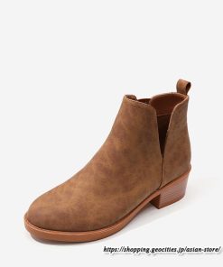 ショートブーツ | 大きいサイズ26.5cm レディース 上品 ブーツ 秋冬 春 チャンキーヒール 太ヒール シンプル 黒ブーツ ミドルヒール 大人 スリッポン ブーティー