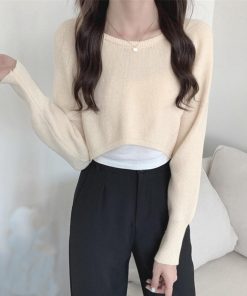 ニット・セーター | リブニットトップス ショート へそ出し