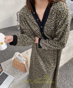 マキシ | レオパードワンピース 秋 レディース ヒョウ柄 Vネック ワンピース ロングワンピース 長袖ワンピース 大人 ゆったり 裾スリット 秋冬 30代40代50代 大きいサイズ
