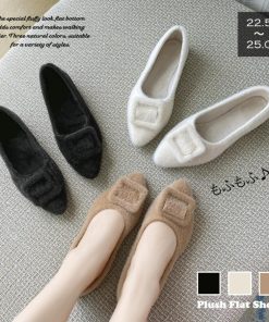 ショートブーツ | もこもこ温かい パンプス 綿毛 靴 ぺたんこ靴 大人 シューズ レディース 通勤 浅口