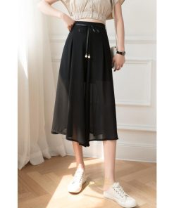 ワイドパンツ | ガウチョパンツ 無地 レディース ボトムス ハイウエスト ゆったり パンツ シフォンパンツ 涼しい 夏新作 さらさら カジュアル 30代40代 体型カバー