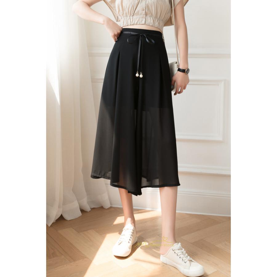 ワイドパンツ | ガウチョパンツ 無地 レディース ボトムス ハイウエスト ゆったり パンツ シフォンパンツ 涼しい 夏新作 さらさら カジュアル 30代40代 体型カバー