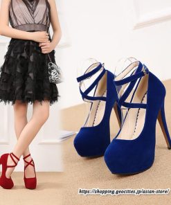 パンプス | 22.5cm-28cmハイヒール厚底ラウンドトゥ ストラップ スエード調 レディースシューズ 大きいサイズ 大人 上品 パーティー コス