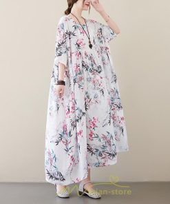 マキシ | 大きいサイズ レディース ワンピース 楽ちん 美人 コットン 着心地いい 夏 ぽっちゃり ゆったり 半袖 お腹 太もも 華奢 着痩せ ポケット 白 丸首 通勤 花柄 美脚