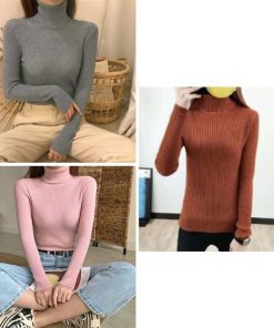 ニット・セーター | リブ ニットトップス タートルネック無地