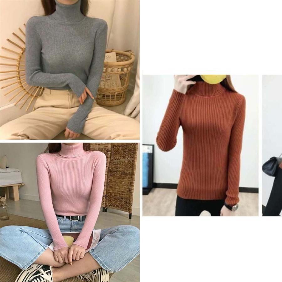 ニット・セーター | リブ ニットトップス タートルネック無地