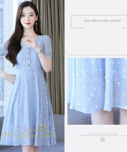 ミディアム | ワンピース レディース 着痩せ 半袖 Vネック カジュアル Aラインワンピース 大きいサイズ 上品 ドット柄 気質 春 新作 サマーワンピース 夏 おしゃれ