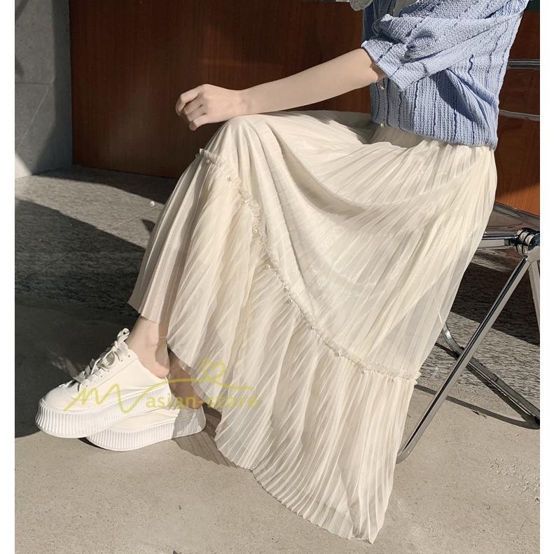 スカート | レディース チュール春夏 コーデ ウエストゴム ロングフレア着痩せ 通勤 マキシ カジュアル 20代30代40代50代 プリーツ