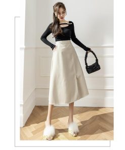 スカート | ロング秋冬 レディース フレア Aライン スリット 上品 フェミニン レザーかっこいい 通勤 OL キレイめ オフィス カジュアル