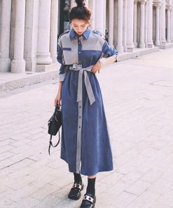 オールインワン | 長袖 ロング ウエストマーク ワンピース ミモレ丈 体型カバー ワンピース 着やせ 春秋 シャツワンピース おしゃれ レディース