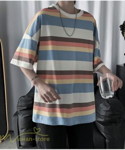 Tシャツ | カットソー メンズ ストライプ カジュアルクルーネック 5分袖 ワイドトップス メンズスタイル カッコウイイ 夏服 上品 日常感